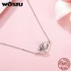 WOSTU 925 Silver Connected Heart Couple Heart Pendant Necklace for Girlfriend Jewelry Valentine Day Gift CQN181