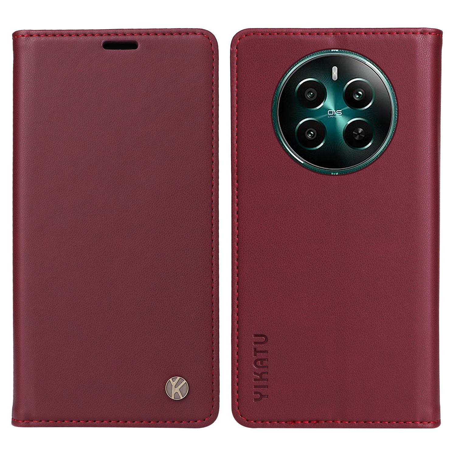 

YIKATU YK-001 Для Realme 12 4G/12+ 5G Чехол Кожаный чехол для телефона с магнитной застежкой Wine Red