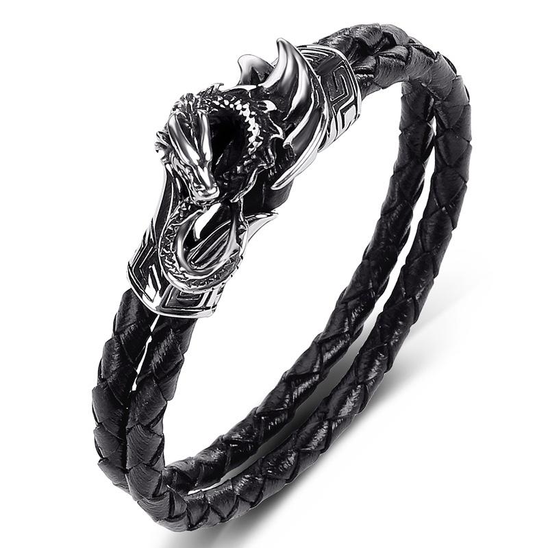 2026 Men s Bracelet Leather Woven Rope Double Circle Simple Bracelet, Panlong Fashion 16.5CM