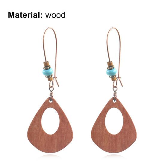 1 Pair Flower Shape Bohemia Drop Earrings Wood Waterdrop Shape Beads Hook Earrings Jewelry