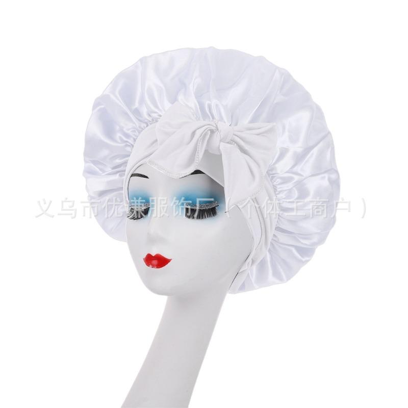 Ladies Satin Ribbon Round Cap Satin Bow Nightcap Hair Care Cap Extra Large Beauty Hair Care Cap