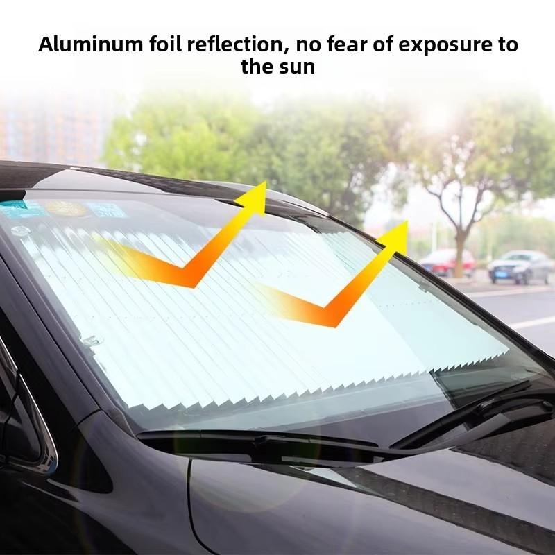 Car sunshade automatic retractable front windshield sunscreen, summer car accessories, UV protection, easy to install