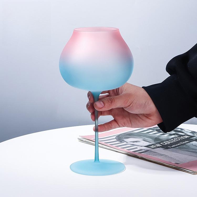 Elegant Moon Sea Blue Crystal Glass Wine Goblet Vintage Gradient Candy Color Home Use