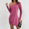 Western Style Women Casual Long Sleeve Solid Color Loose Short Dress