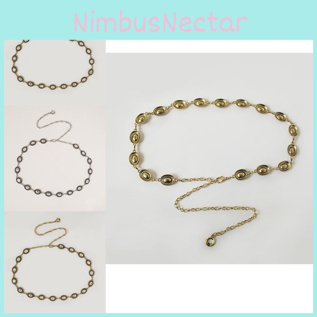 Hollow Vintage Metal Woman Waist Chain With Crystal Buckle For Summer Fashion Accessory