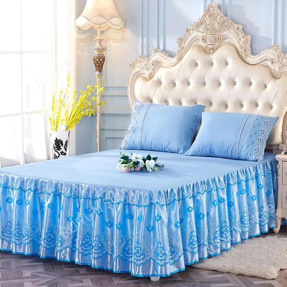 Princess Lace Bed Skirt Floral Embroidery Bed Skirt Non-slip Bed Cover Queen King Bedspread Bedding Mattress Cover Bedding Decor