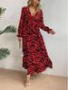 Zebra Print V-Neck Midi Dress - Elegant, Waist-Hugging, Long Sleeve, Autumn Fashion