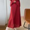 Autumn/Winter Pure Wool Knit Two-Piece Set: Round Neck Long Sleeve Top & Mid-Length Hollow Crochet Skirt