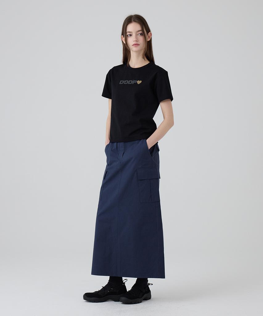 Dangled Drop Dgdp Cotton Maxi Skirt_Navy