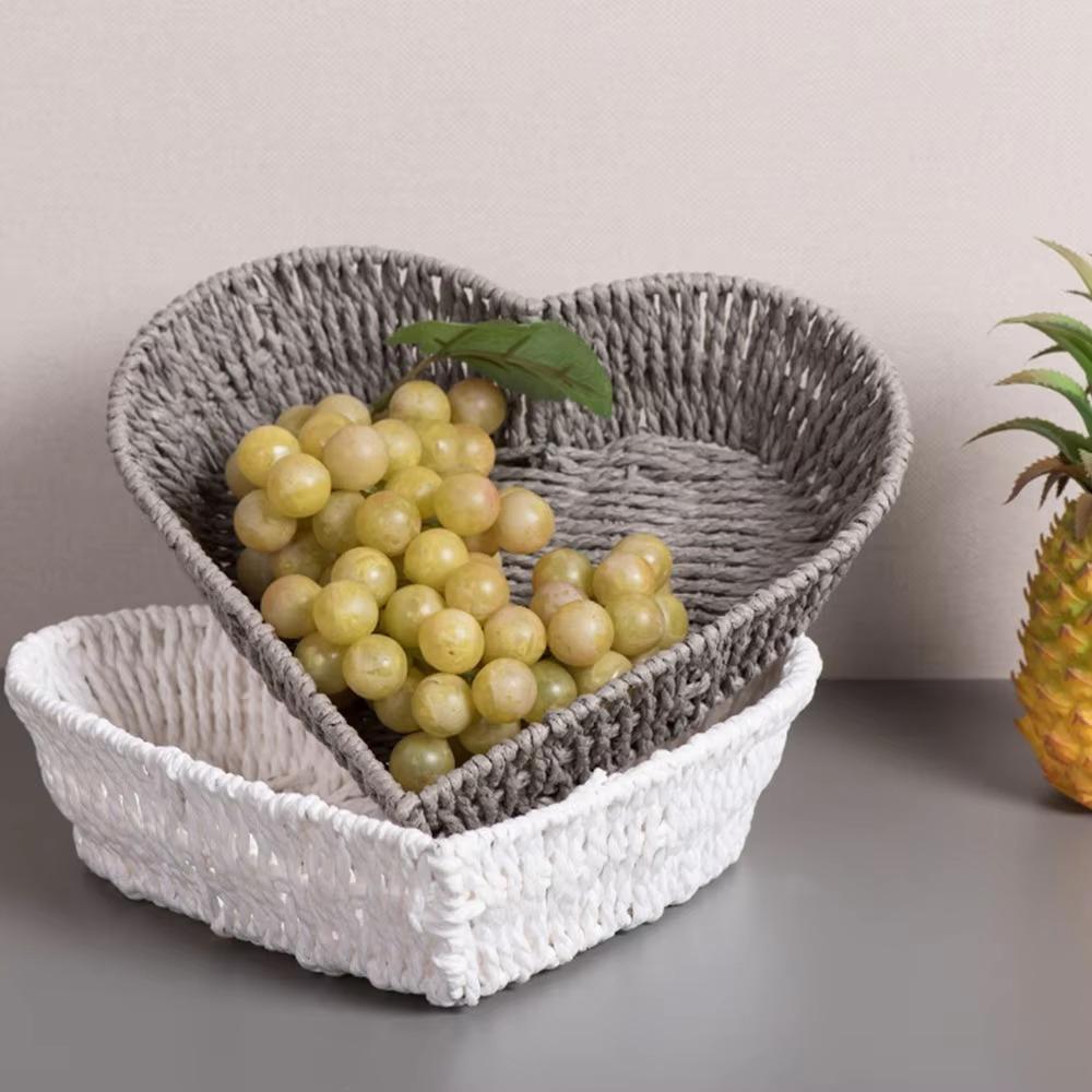 Chic Woven Storage Basket Handmade Paper Rope Fruit Plate Heart Shape Basket  Photo Prop