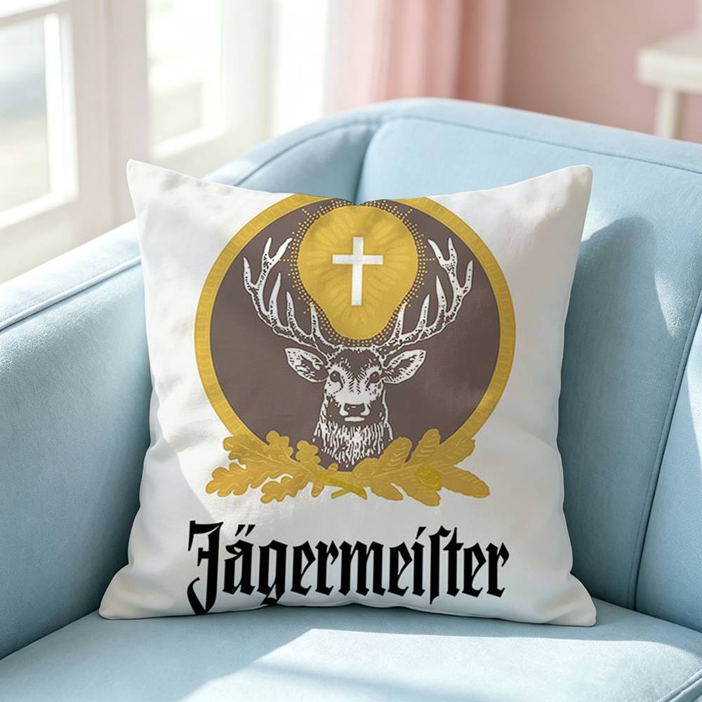 Famous liquor JJagermeister Logo Pillow Case Square DoubleSided Sofa Cushion Cover Bedroom Bedside Pillow