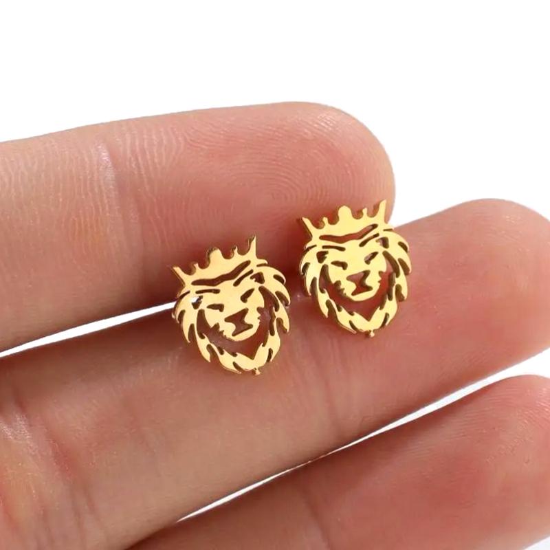 

Индивидуальные серьги-гвоздики из нержавеющей стали с полой короной в виде льва и животного