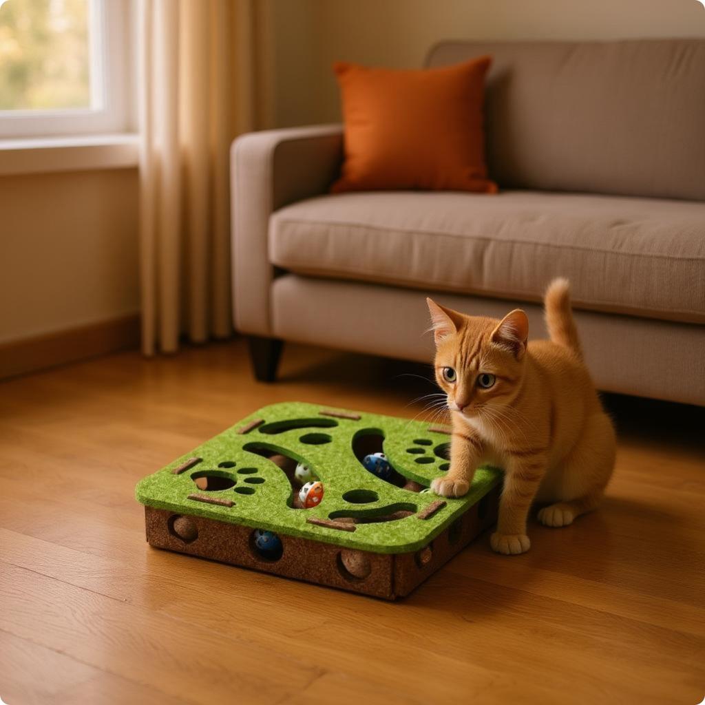 Felt Feline Maze Toy Mental Stimulation Interactive Maze Toy Feline Challenge Box Boredom Relief for Indoor Cats