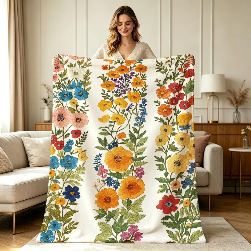Soft Flannel Throw Blanket with Vibrant Wildflower Floral Print All Season Warm Cozy Blanket for Sofa Couch Chair Bedroom Office Living Room Home Deco