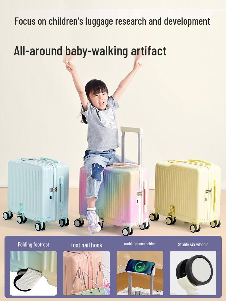 Girls' Lightweight 20" Carry-On Ride-On Suitcase with Combination Lock for Elementary Students