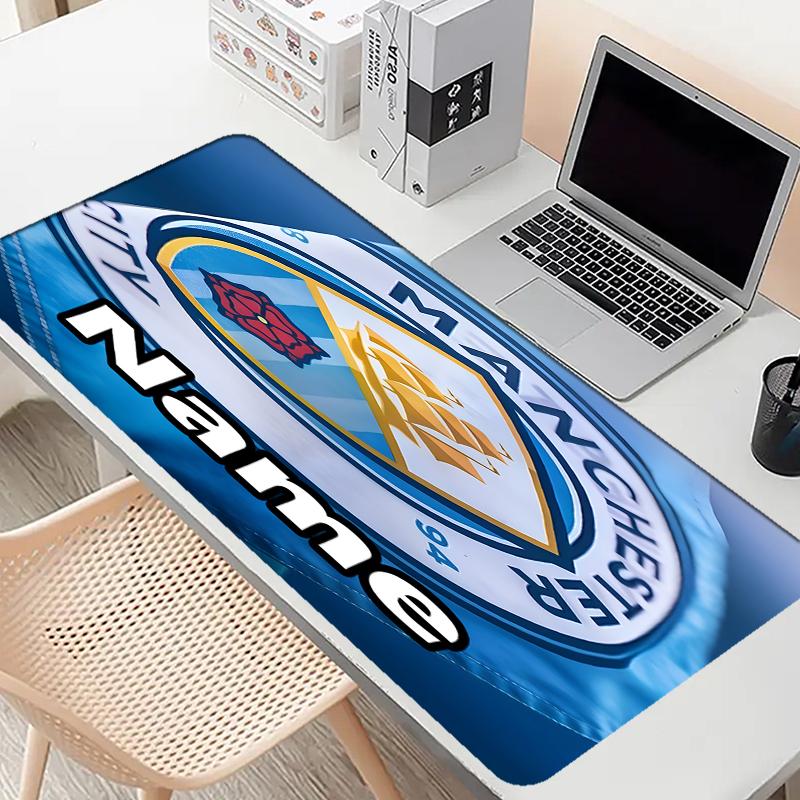 Custom Name Personalized Manchester City FC Pattern Mousepad, Laptop PC Desk Mat, Decorative Desk Mat for Home Keyboard Pad Gift