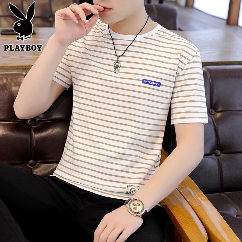 

PLAYBOY Men s Ice Silk Striped Short Sleeve T-Shirt M