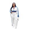 TW768 Women's Casual Color Block Zipper Crop Top & Slim Fit Pants Set