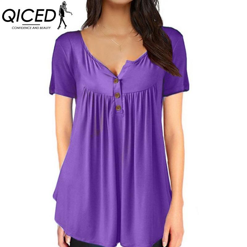 

QICED Женские модные повседневные однотонные блузки и рубашки с принтом и коротким рукавом XXXXL фиолетовый