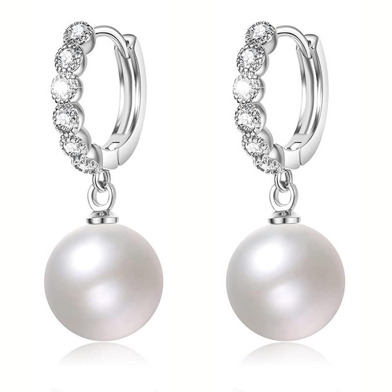 2026 New Light Luxury Pearl Ear Buckle Geometric Design Zircon European and American Style High End Elegant Zircon Accessories