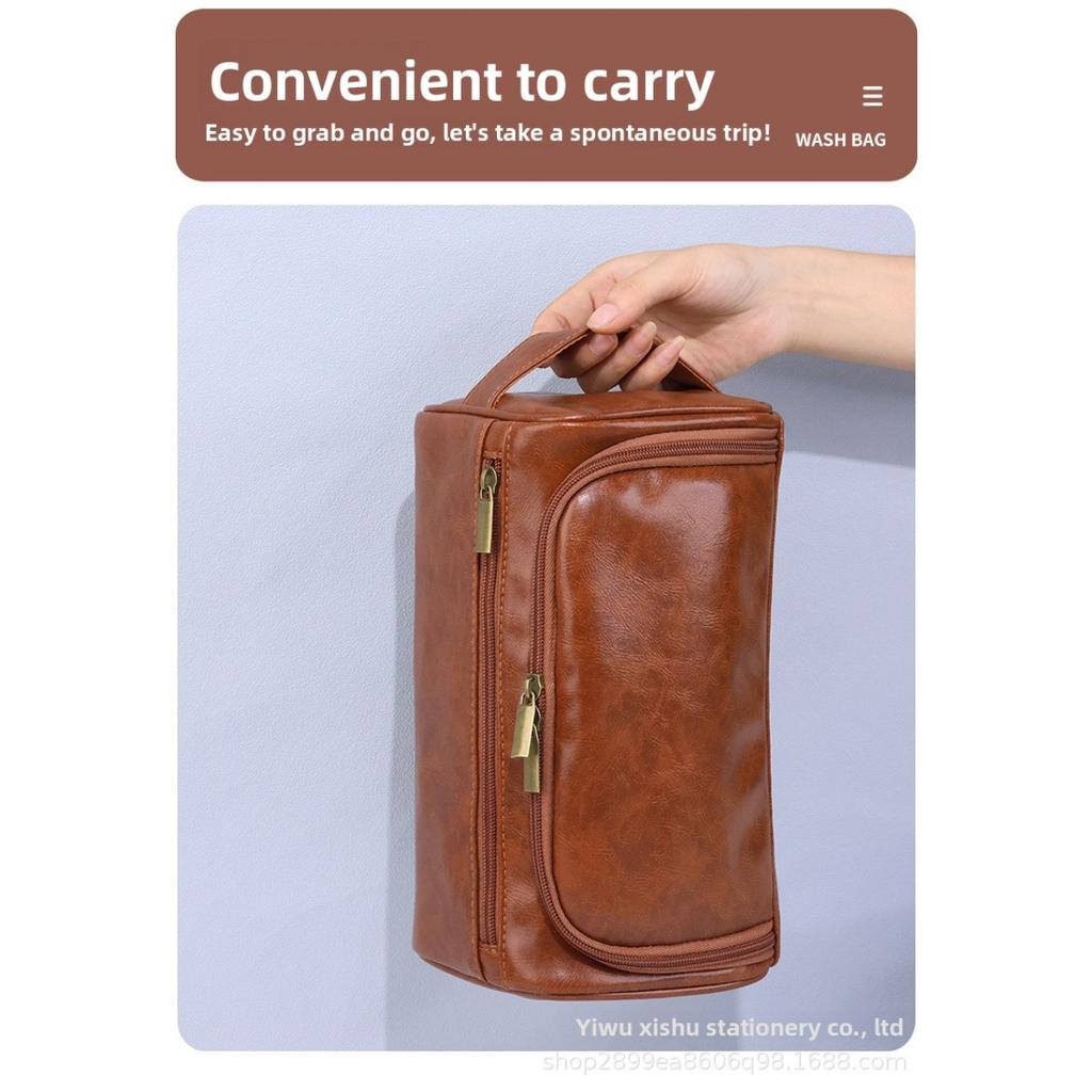 Large Capacity Men's and Women's Toiletries Bag, Portable for Outdoor Use, Waterproof PU Makeup Bag, Simple Business Travel Handbag Storage Bag