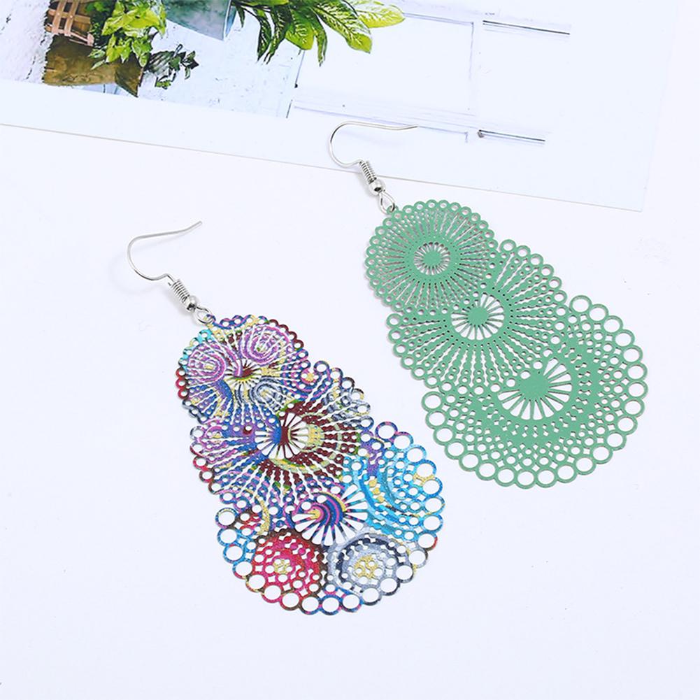 Women Retro Bohemian Style Long Earrings Colorful Wafer Eardrop Ornament