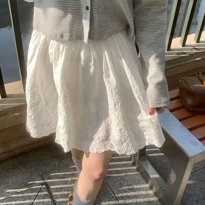 

Womens Casual White Lace Embroidery High Waist A Line Mini Skirt S белый