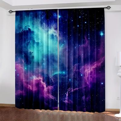 2 Stück Blau Lila Galaxie Vorhänge Universum Fantasie Sternenhimmel Stern Nebel Stangentasche Weltraum Schlafzimmer Dekor.
