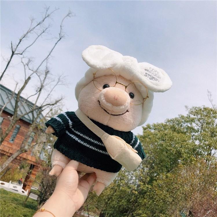 Plush Cute Pig Doll Wearing Sweater Glasses Crossbody Bag Design Gift For