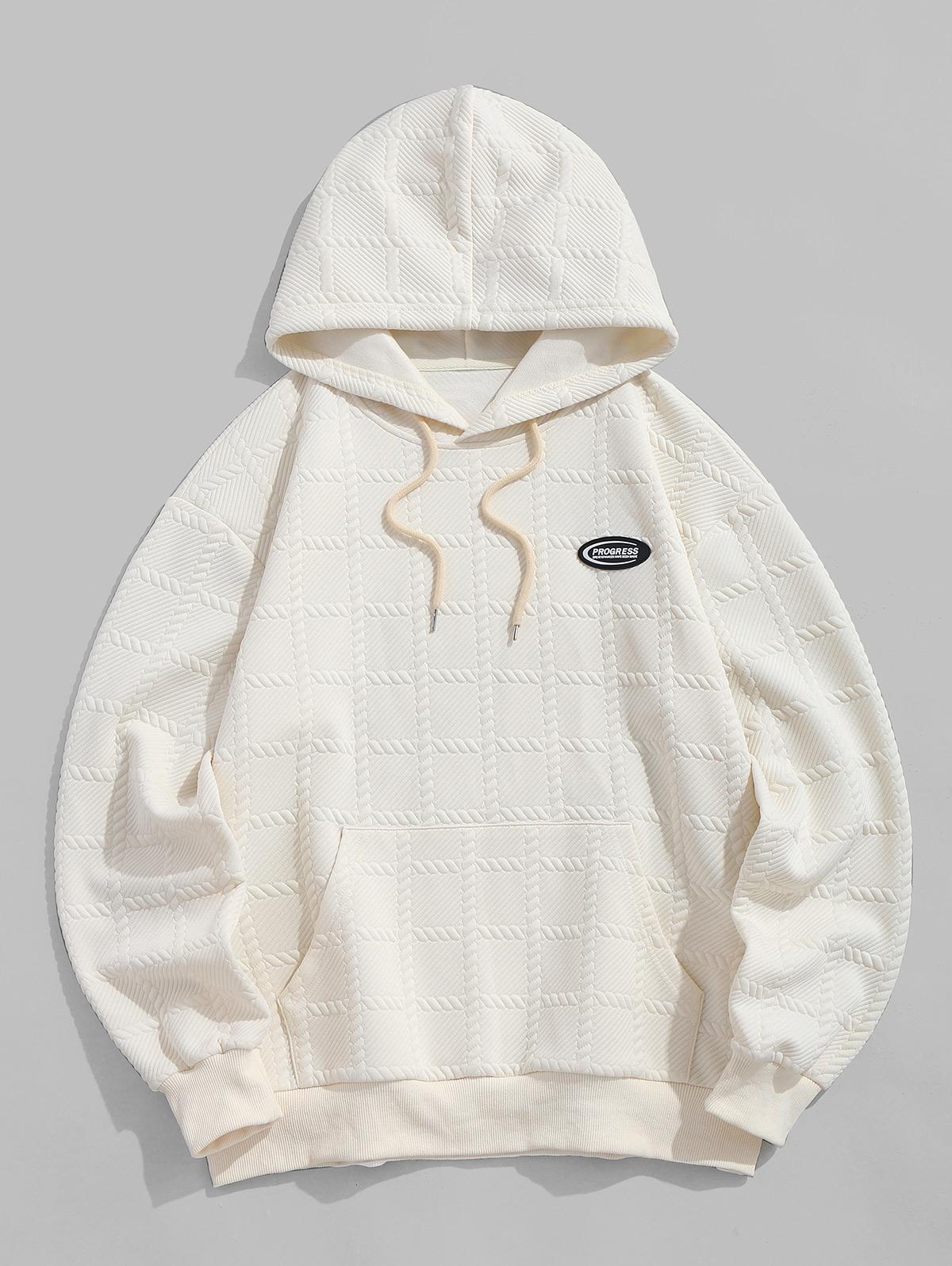 

ZAFUL Men s Casual Athleisure Letter Patch Design Cable Jacquard Textured Hoodie S света кофе