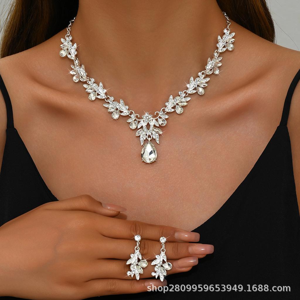 Alloy Rhinestone Wedding Necklace Earrings Bridal Wedding Accessories Banquet Ladies Jewelry