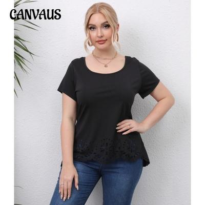 Summer Women's T-shirt Plus Size Round Neck Hollow Short Sleeve Top Casual T-shirt