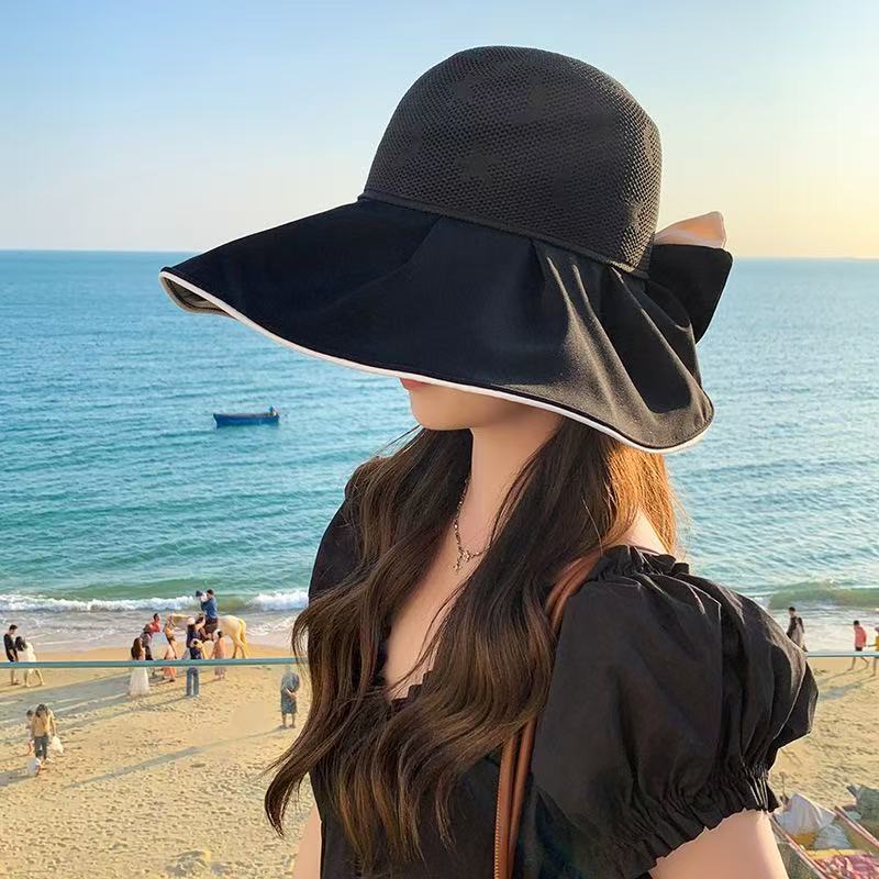 2026 Big Eaves Sunscreen Hat Women'S Summer Visor Hat Color Glue Uv Protection Bow Hat Casual Beach Hat