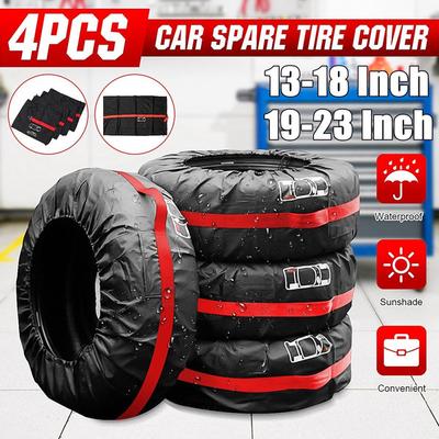 4PCS/Set Waterproof Universal Spare Tire Cover Case Polyester Car Tires Storage Bag Carrier Auto Tyre Wheel Protector Dustproof