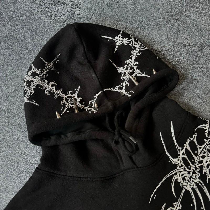 Y2K Gothic Retro Printed Hoodie Loose Fit Pullover Sweatshirt Men Women Teenagers