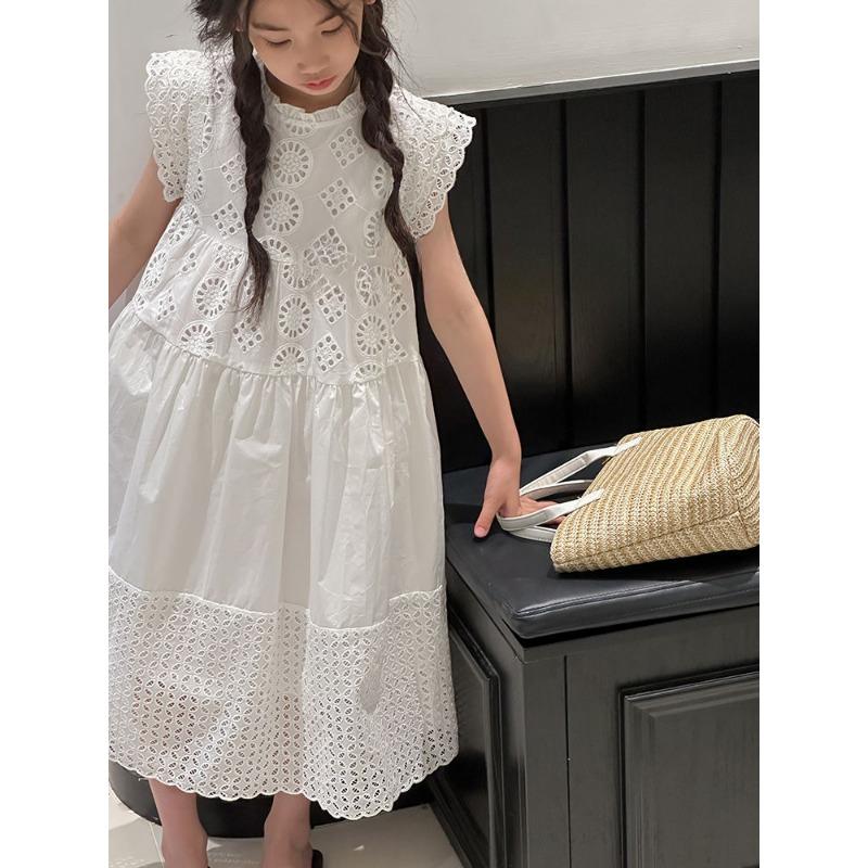 Coton Moyen À Grand Vêtements Pour Enfants Dentelle Blanche Robe Filles Princesse Petite Fraîcheur Robe Gilet Style Été