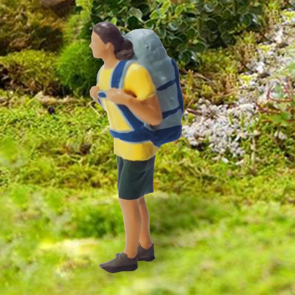 1/64 Figure Doll Backpacker Handpainted Resin Mini Travelers Figurines for Fairy Garden Accessory