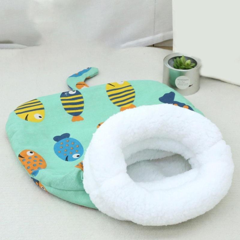 Thermal Insulated Cats Bed Machine Washable Cartoon Pattern Pet Warmth Sleep Bag Soft Comfortable For Cold Weather