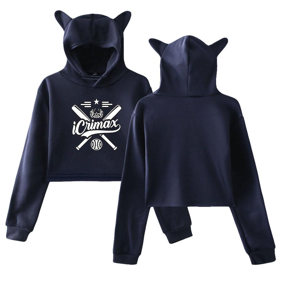 Icrimax Print Hoodie Women Long Sleeve Cropped Sweatshirts Female Casual Streetwear Crop Tops