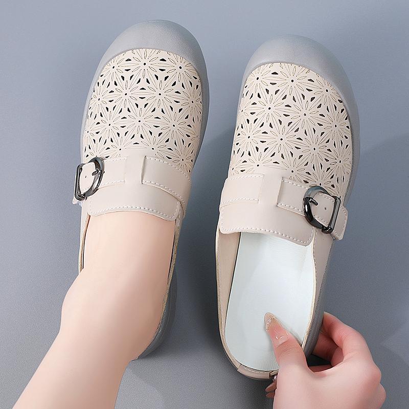 

Летние женские сандалии с открытой спиной, пляжные туфли на плоской подошве, повседневные мягкие сабо для девочек больших размеров EU:43 бежевый