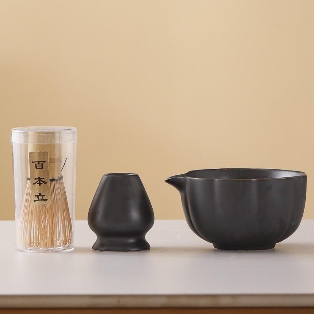 3Pcs/Set Match Bowl Matcha Whisk Set Tea-Making Tools Ceramic Chasen Stand  for Tea Lovers