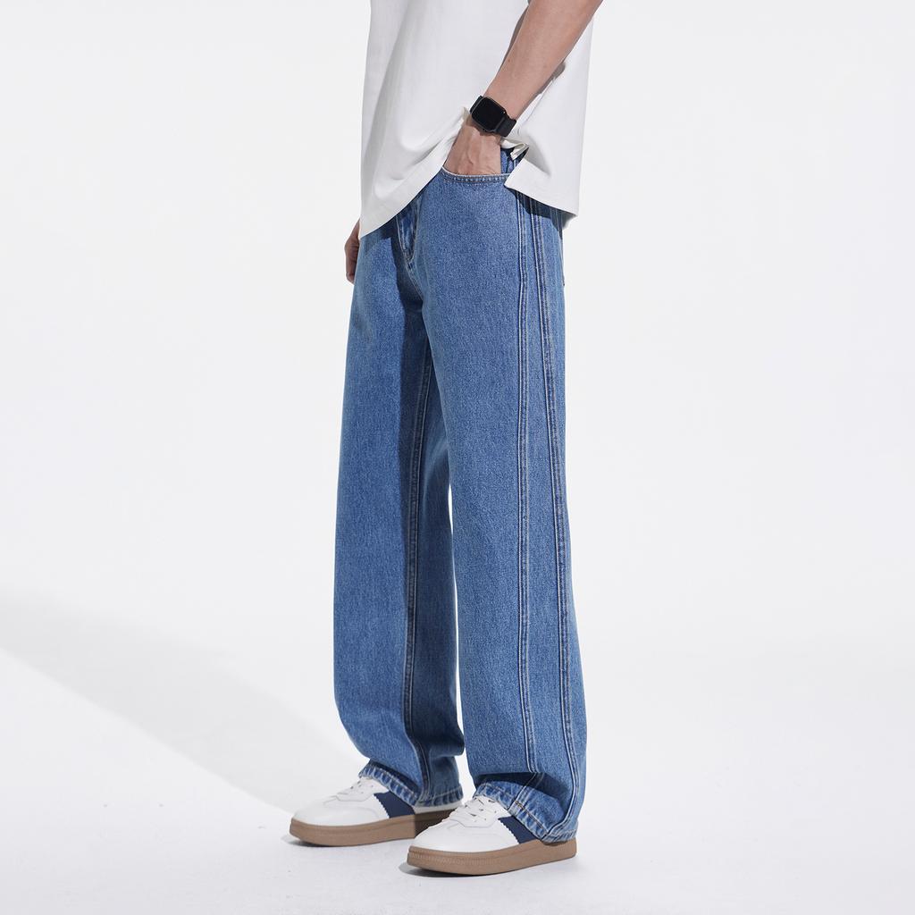 Classic Blue New Retro Jeans Tooling Loose Straight Wash Drape Deconstruction Design Cool Handsome Denim Trousers
