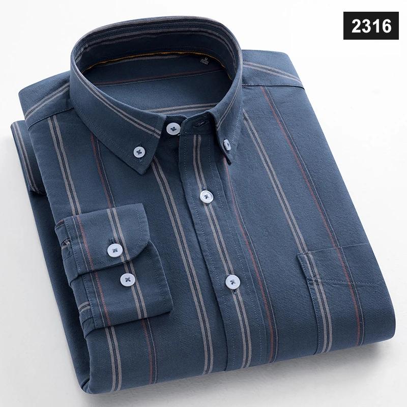Men Cotton Oxford Striped Casual Long Sleeve Shirts New Fashion Businessman Office Daily Classic Men Top Clothing Dress Regular