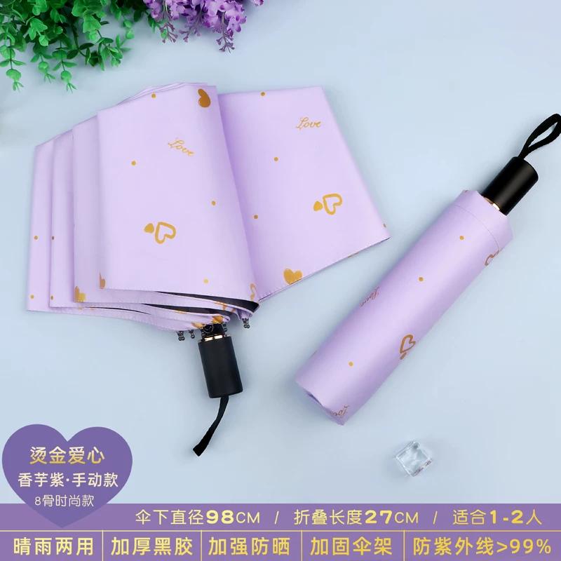 Women's Folding Umbrella for Both Sunny and Rainy Weather, with Heart Print, Fully Automatic, Thickened, Sun Protection, Uv Protection, Sunshade