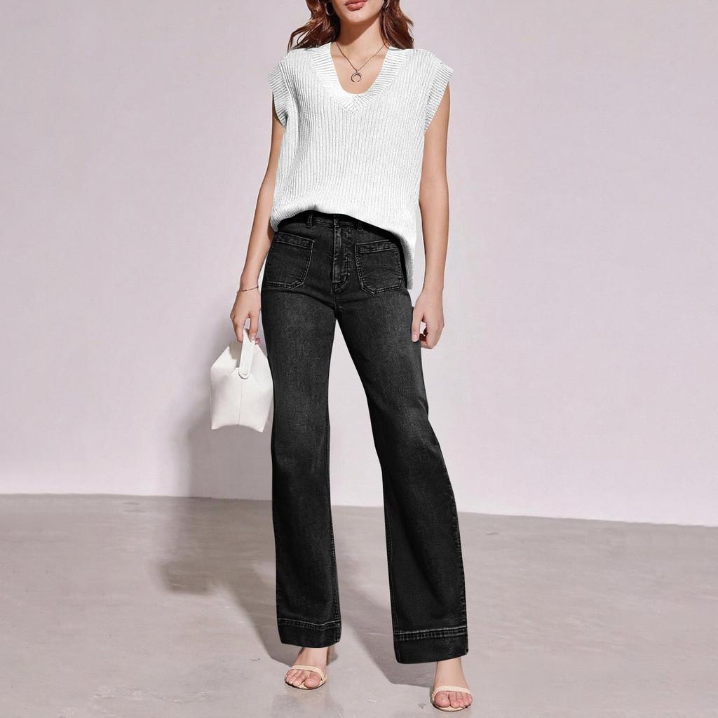 Women's High-Rise Cargo Jeans With 6 Pockets Straight-Leg Wide-Leg Casual Loose Fit Jeans