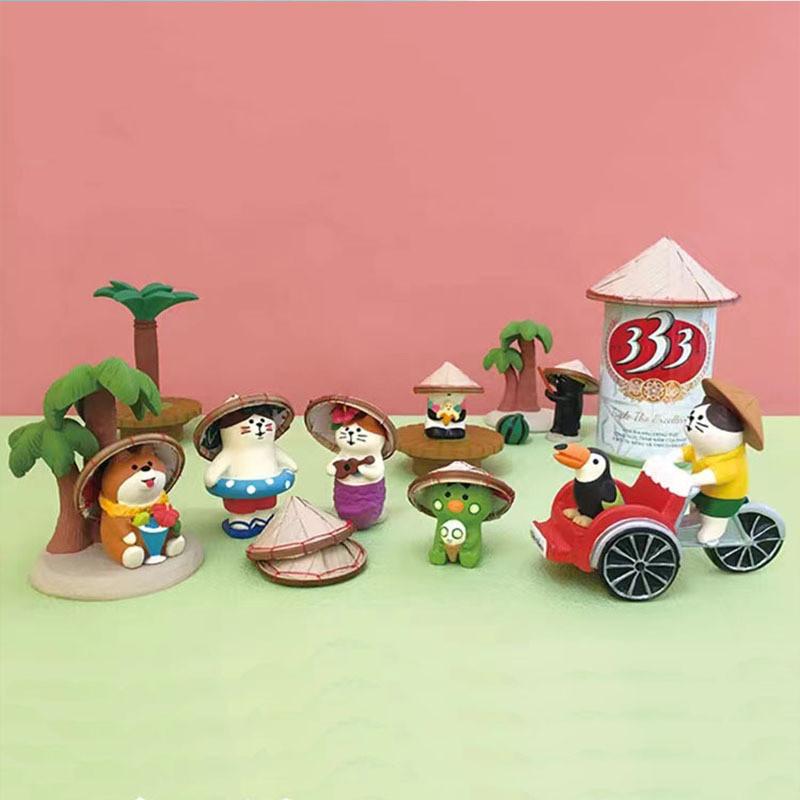 Summer Island Cat Resin Craft Figurine With Coconut Tree Base For Home Decor