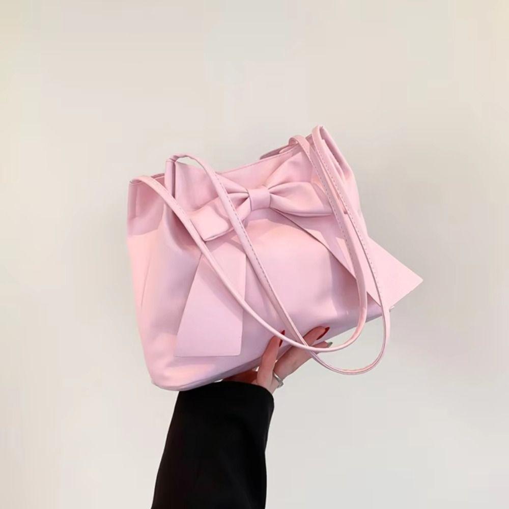Korean Style INS Tote Bag Bucket Bag Fashion Underarm Bag Elegant PU Bow Shoulder Bag Children