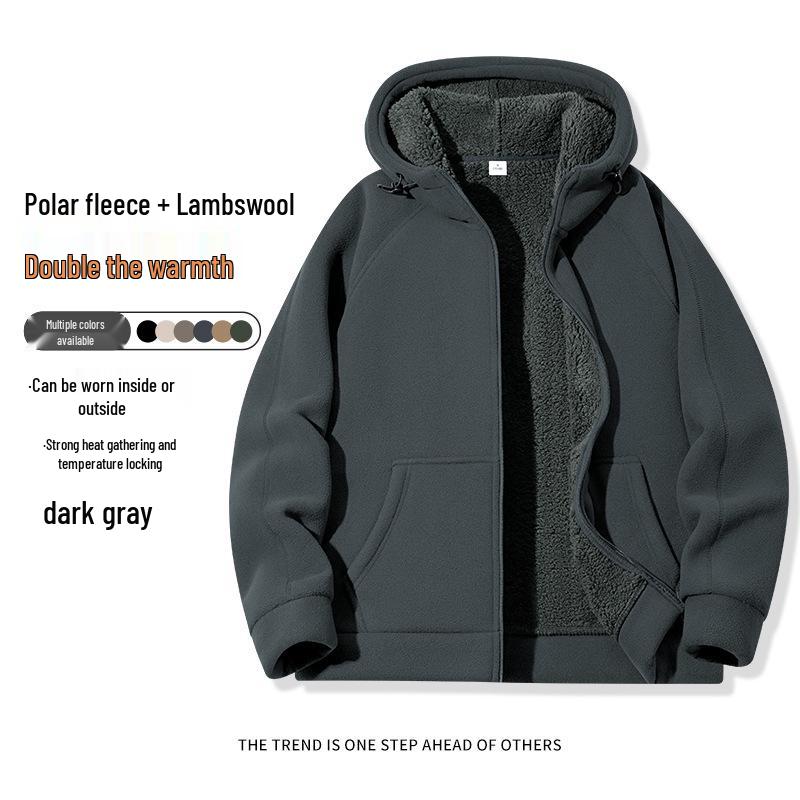 Men's 2026 Plus Velvet Thick 700G Lambswool Hooded Fleece Jacket