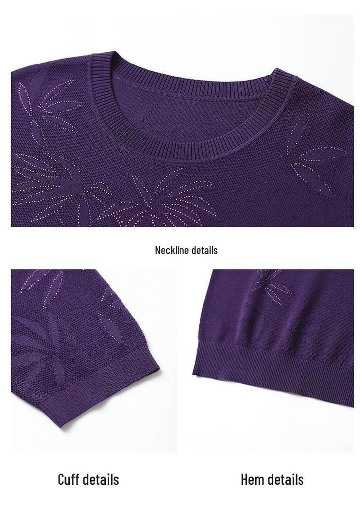 Spring & Autumn Knit Loose 3/4 Sleeve T-shirt for Women - Ice Silk, Stylish Large Size Base Layer