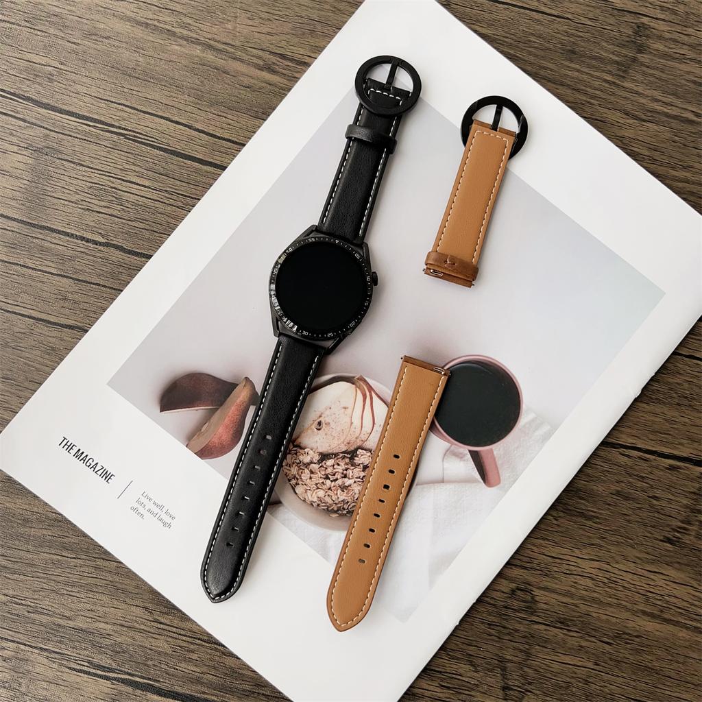 For Huawei Watch GT 5 46mm Watch Band 22mm Crazy Horse Texture Round Buckle Leather Wrist Strap